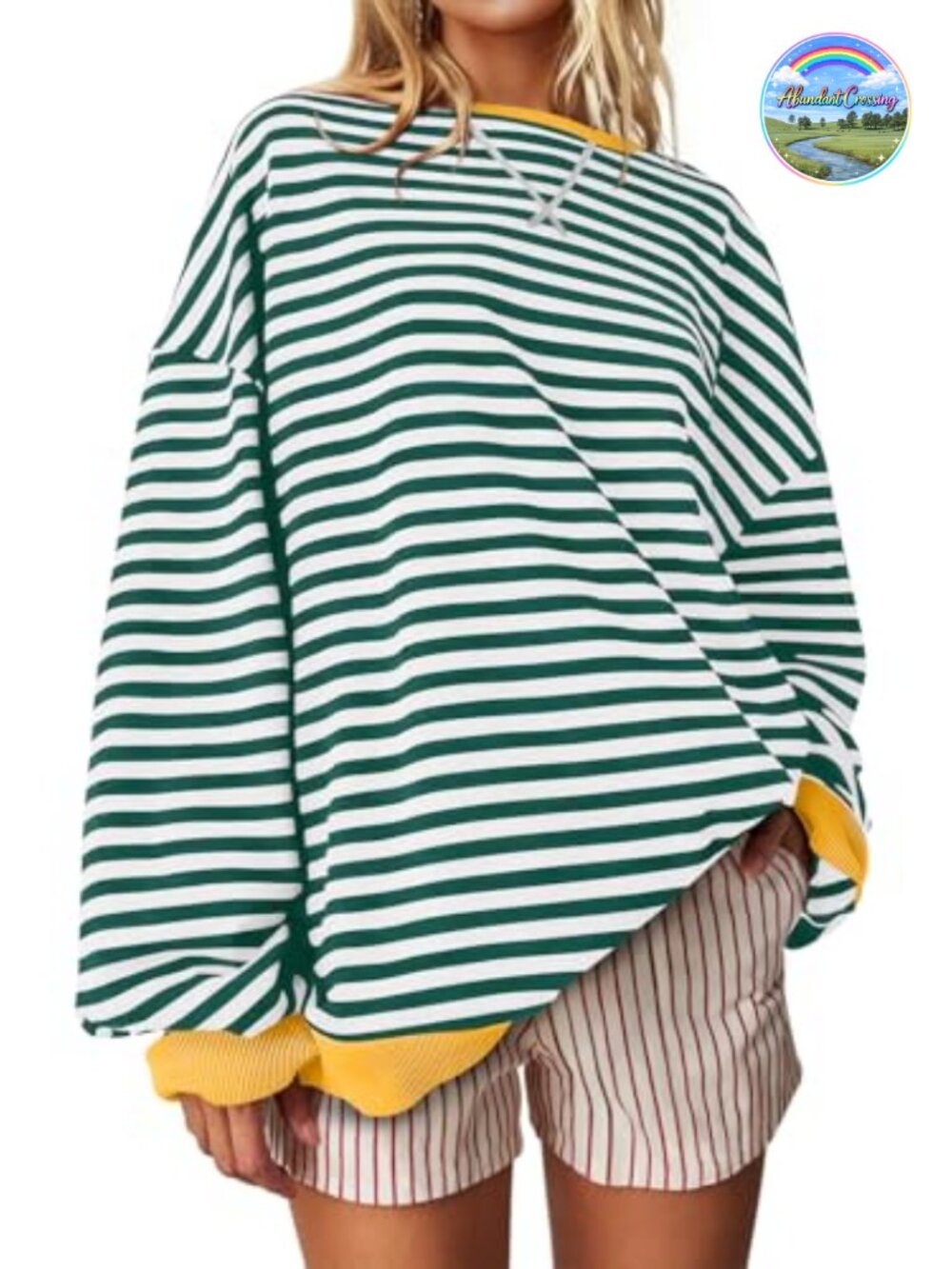 Oversized Striped Crewneck Sweatshirt Long Sleeve Casual Pullover
